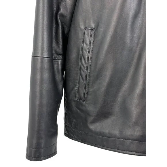 VTG Perry Ellis Portfolio Mens Black Lambskin Leather Jacket | 90s Quiet Luxury - Picture 14 of 16